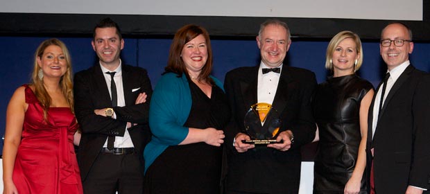 Accepting the AdFx 2012 Award for Public Service, Social Welfare and Education for the HSE's QUIT campaign: Helen O'Rourke, Mediavest, Mark Nolan, Cawley Nea, Fidelma Browne, Head of Public Communications HSE, Dr Fenton Howell, Director of Public Health, HSE, Deirdre Waldron, Cawley Nea and Aidan Greene, Mediavest