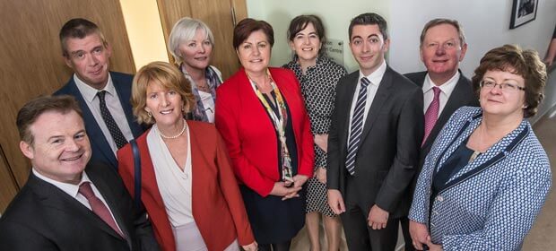 Prof Austin Stack, UL, Mr.Brendan Leen, Librarian, JMs. Joyce Mahon, Ms.Ann Mahon, wife of the late Dr Jim Mahon, Minister of State Ms. Ann Phelan, Prof.Mary Day, CEO, IEHG, Mr. Stephen Mahon, Mr. Howard Mahon and Prof Hannah McGee, RCSI