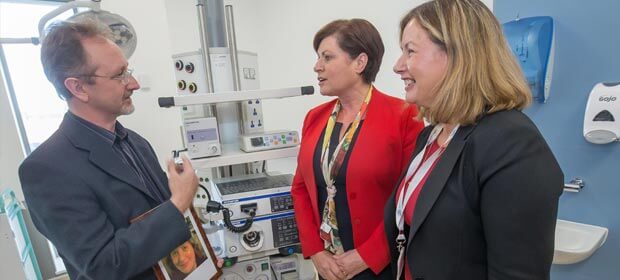 Mr. Conor MacLiam, Minister of State Ms. Ann Phelan and Ms.Anne Slattery, General Manager, at the opening of the Susie Long Day Services Unit at St Luke’s General Hospital, Carlow-Kilkenny