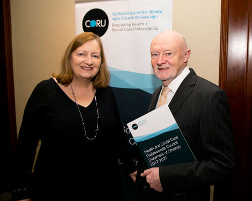 Ginny Hanrahan CEO CORU and Professor Bernard McCartan, Chairperson of the Health and Social Care Professionals Council.