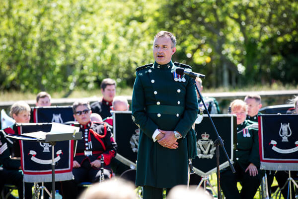 Band Master Richard Douglas, conducts the joint bands of the Army No. 1 Band and Band of the Royal Irish Regiment