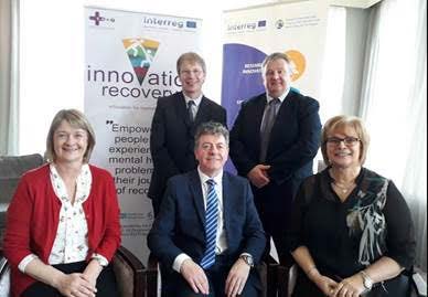 HSE attendees at the launch of the EU funded €7.6 million cross border Innovation Recovery project which will see three cross border recovery college networks set-up to support people with mental health difficulties. Standing (Back row/ l to r): Michael Ryan, Service Improvement Lead for Mental Health and Padraig O’Beirne, Area Director of Nursing. Seated (front row / l to r): Margaret Caulfield, Business Manager, John Meehan, Assistant National Director, Head of National Office for Suicide and Ger McCormack, Business Manager.